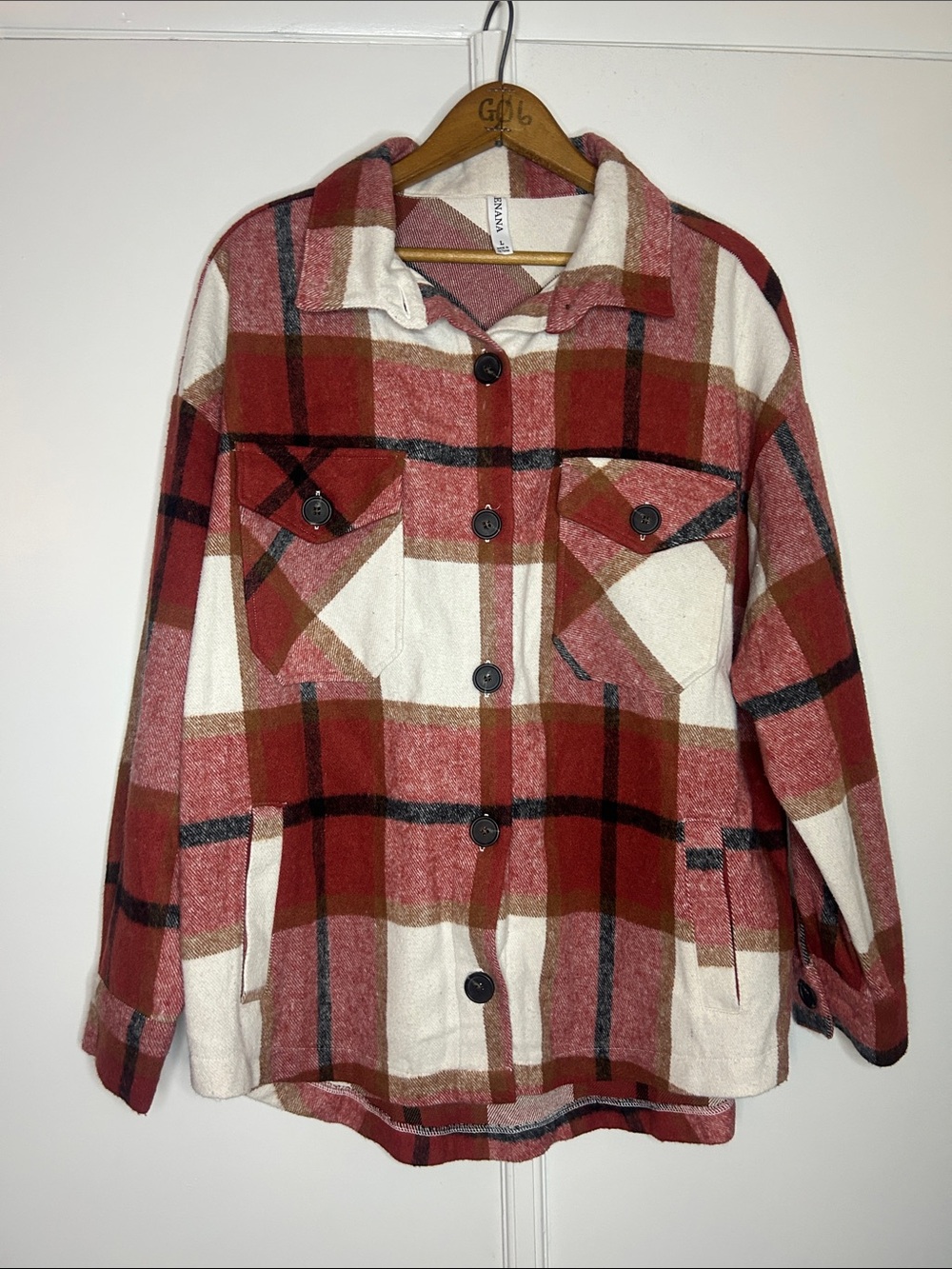 Zenana Plaid Shacket Oversized Button Front Shacket - Picture 2 of 8